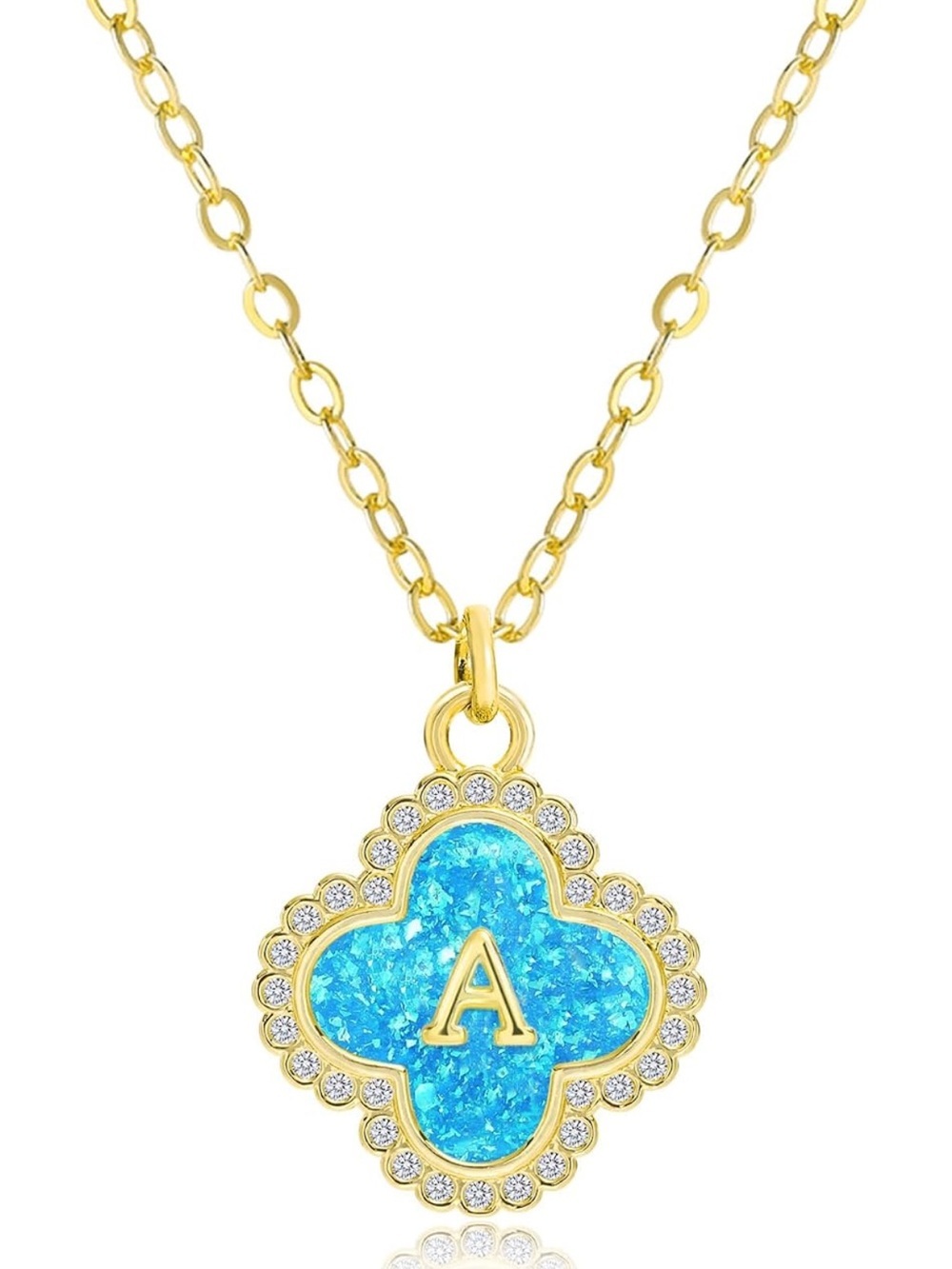 Anthropologie Gold Plated Necklace with Turquoise Blue 'A' Pendant